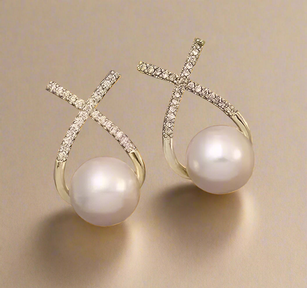 Korean Studded Cross Pearl Stud Earrings